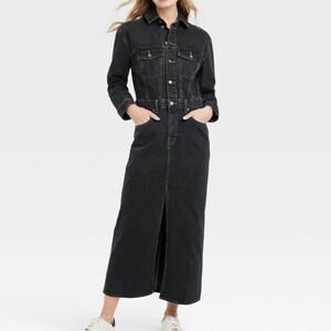 Universal Thread Denim Maxi Dress NWT Long Sleeve Slit Size 8
